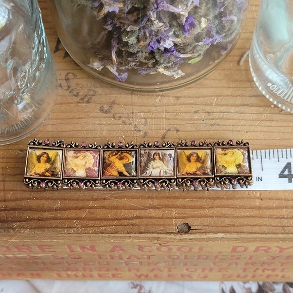 Angel Bracelet with Brass Scroll Work and Pink Rhinestones - Picture 4 of 4